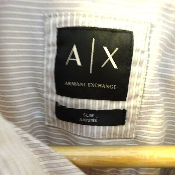 Armani Exchange Gray Striped Snap-Front Stretch Slim-Fit Shirt Men’s Button Down - Picture 3 of 6